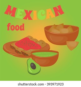 Mexican traditional food set, traditional cuisine of Mexico, latino fast food menu tacos, burrito, restaurant meal vector