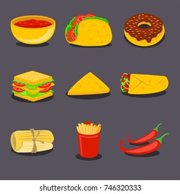 Mexican traditional food set isolated vector illustration