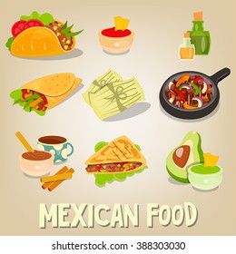 Mexican Traditional Food Set. Vector Illustration.