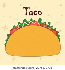 Mexican traditional food. Taco. Vector illustration in hand drawn style