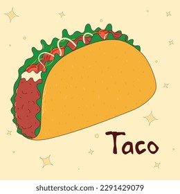 Mexican traditional food. Taco. Vector illustration in hand drawn style