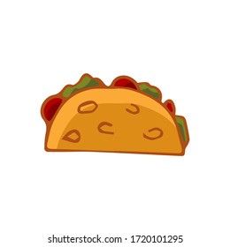 Mexican traditional food tacos icon isolated on white background. Flat style. Vector illustration for menu, poster, web. 