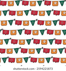 Mexican traditional garlands with flags papel picado seamless pattern for prints, wallpaper, backgrounds, stationery, textile, wrapping paper, etc. Cinco de mayo and Day of the dead theme. EPS 10