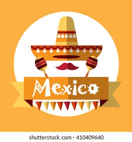 Mexican Traditional Hat Sombrero Mexico Maraca Flat Vector Illustration