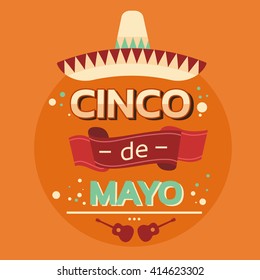 Mexican Traditional Hat Sombrero, Mexico National Holiday Cinco De Mayo Flat Vektor Illustration