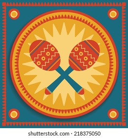 mexican traditional instrument maracases on blue background