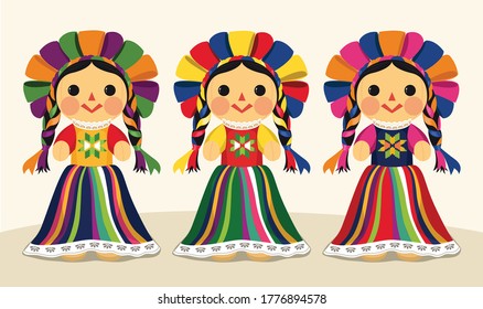 Mexican Traditional Ragdolls Set Vector Illustration Stock Vector ...