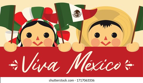 Mexican Traditional RagDolls – Vector Illustration – Copy Space