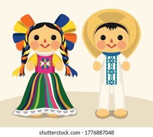 Mexican Traditional Ragdolls – Vector Illustration