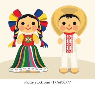 Muñecas tradicionales mexicanas - Ilustración vectorial