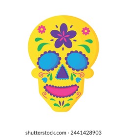 Mexican traditional religious holiday or Day of Dead. Mexico scull. Decoration with flowers.
