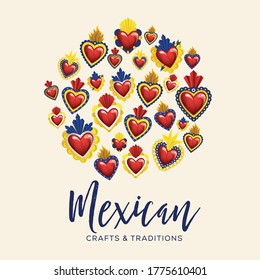 Mexican Traditional Sacred Brass Hearts from San Miguel de Allende; México – Copy Space Composition