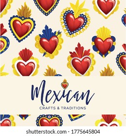 Mexican Traditional Sacred Brass Hearts from San Miguel de Allende; México – Copy Space Composition