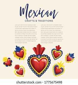 Mexican Traditional Sacred Brass Hearts from San Miguel de Allende; México – Copy Space Composition