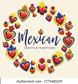 Mexican Traditional Sacred Brass Hearts from San Miguel de Allende; México – Copy Space Composition