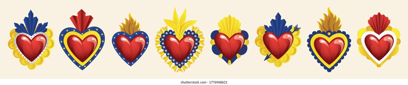 Mexican Traditional Sacred Brass Hearts Set from San Miguel de Allende; México