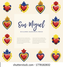 Mexican Traditional Sacred Brass Hearts from San Miguel de Allende; México – Copy Space Composition