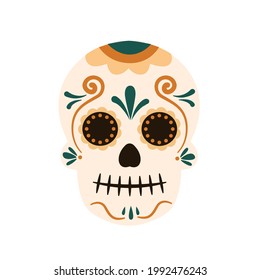 Mexican traditional sugar skulls and colorful flowers. Day of the death concept. Vector stock	