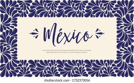 Mexican Traditional Talavera Style from Puebla; México – Horizontal banner. Copy Space Composition