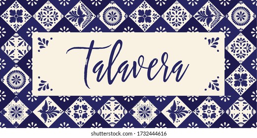 Mexican Traditional Talavera Style from Puebla; México – Horizontal banner. Copy Space Composition
