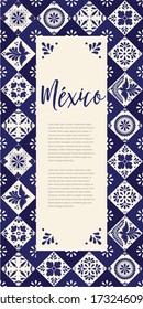 Mexican Traditional Talavera Style from Puebla; México – Vertical banner. Copy Space Composition