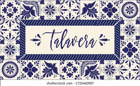 Mexican Traditional Talavera Style from Puebla; México – Horizontal banner. Copy Space Composition