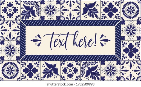 Mexican Traditional Talavera Style from Puebla; México – Horizontal banner. Copy Space Composition