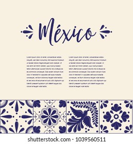 Mexican Traditional Talavera Style Tiles from Puebla; México – Copy Space Floral Composition with Birds