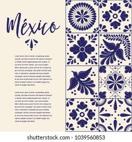 Mexican Traditional Talavera Style Tiles from Puebla; México – Copy Space Floral Composition with Birds