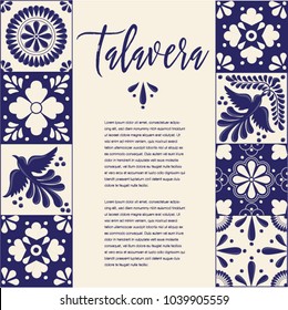 Baldosas mexicanas tradicionales de Talavera de Puebla; México - Copiar composición floral espacial con aves