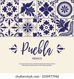 Mexican Traditional Talavera Style Tiles from Puebla; México – Copy Space Floral Composition with Birds