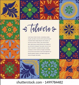 Baldosas mexicanas tradicionales de Talavera de Puebla; México - Copiar composición floral espacial con aves