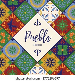 Mexican Traditional Talavera Style Tiles from Puebla; México – Copy Space Composition