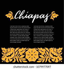 Mexican Traditional Textile Embroidery Style from South México – Copy Space Floral Composition with Birds in Yellow