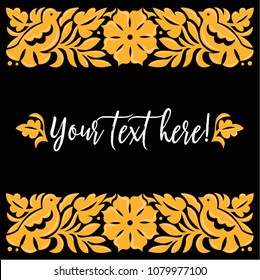Mexican Traditional Textile Embroidery Style from Oaxaca; México – Copy Space Floral Composition with Birds in Yellow