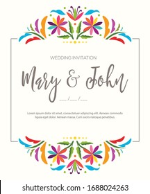 Mexican Traditional Textile Embroidery Style from Tenango, Hidalgo; México – Copy Space Floral Wedding Invitation