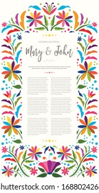 Mexican Traditional Textile Embroidery Style from Tenango, Hidalgo; México – Copy Space Floral Wedding Invitation