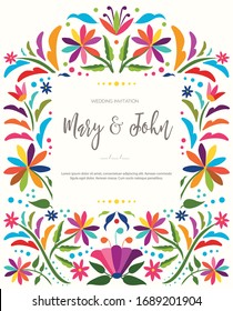 Mexican Traditional Textile Embroidery Style from Tenango, Hidalgo; México – Copy Space Floral Wedding Invitation