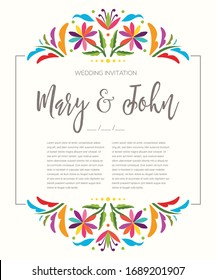 Mexican Traditional Textile Embroidery Style from Tenango, Hidalgo; México – Copy Space Floral Wedding Invitation