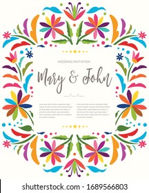 Mexican Traditional Textile Embroidery Style from Tenango, Hidalgo; México – Copy Space Floral Wedding Invitation