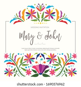 Mexican Traditional Textile Embroidery Style from Tenango, Hidalgo; México – Copy Space Floral Wedding Invitation