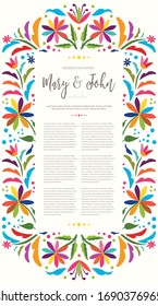 Mexican Traditional Textile Embroidery Style from Tenango, Hidalgo; México – Copy Space Floral Wedding Invitation