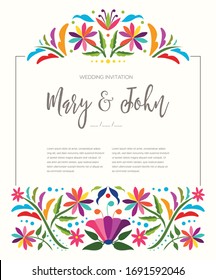 Mexican Traditional Textile Embroidery Style from Tenango, Hidalgo; México – Copy Space Floral Wedding Invitation