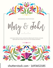 Mexican Traditional Textile Embroidery Style from Tenango, Hidalgo; México – Copy Space Floral Wedding Invitation