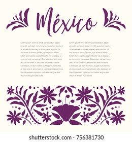 Mexican Traditional Textile Embroidery Style from Tenango, Hidalgo; México – Copy Space Floral Composition with Birds