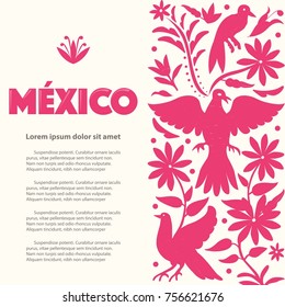 Mexican Traditional Textile Embroidery Style from Tenango, Hidalgo; México – Copy Space Floral Composition 