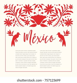 Mexican Traditional Textile Embroidery Style from Tenango, Hidalgo; México – Copy Space Floral Composition 