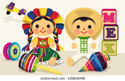 Juguetes tradicionales mexicanos - Ilustración vectorial