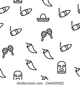 Mexican Traditional Vector Seamless Pattern Thin Line Illustration