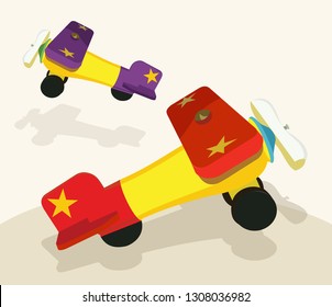 Mexican Traditional Wood Airplane Toys – Vector Illustration